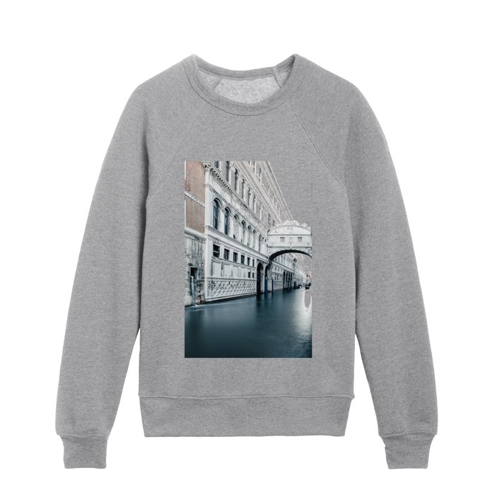 White Bridge of Sights over Deep Color Canal | Venice Italy Street Photograph Kids Crewneck