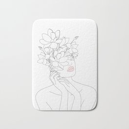 Minimal Line Art Woman with Magnolia Badematte | Girl, Romantic, Black Andwhite, Leaves, Elegant, Blossom, Floral, Lady, Magnolia, Tropical 