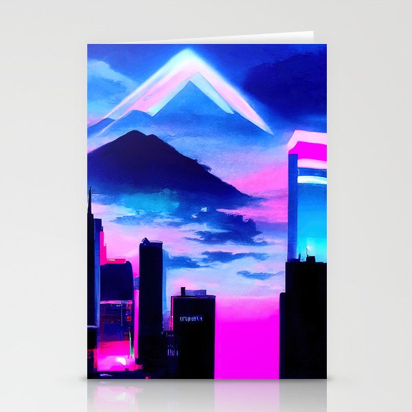Retrofuturistic Skyline Stationery Cards