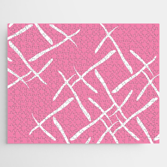 White cross marks on pink background Jigsaw Puzzle
