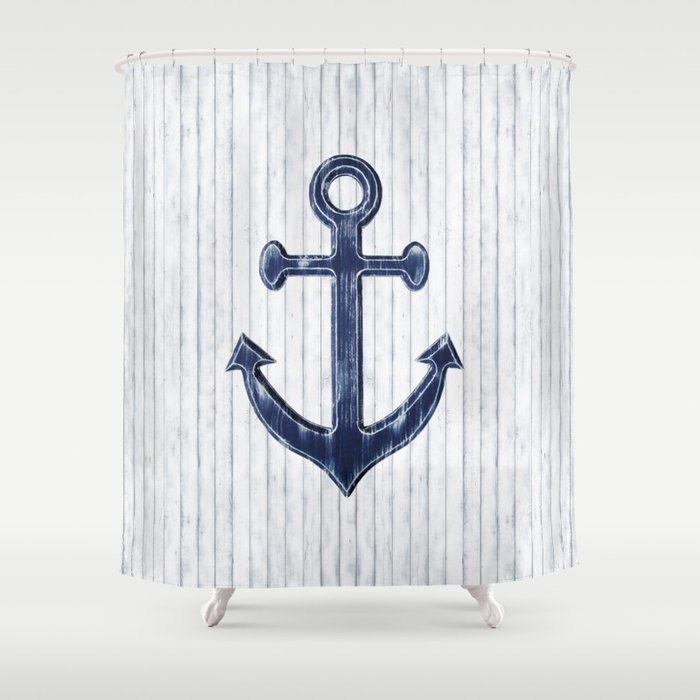 Rustic Anchor in navy blue Shower Curtain