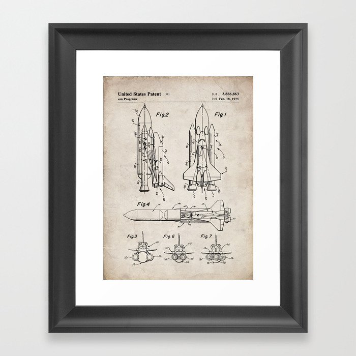 Nasa Space Shuttle Patent - Nasa Shuttle Art - Antique Framed Art Print