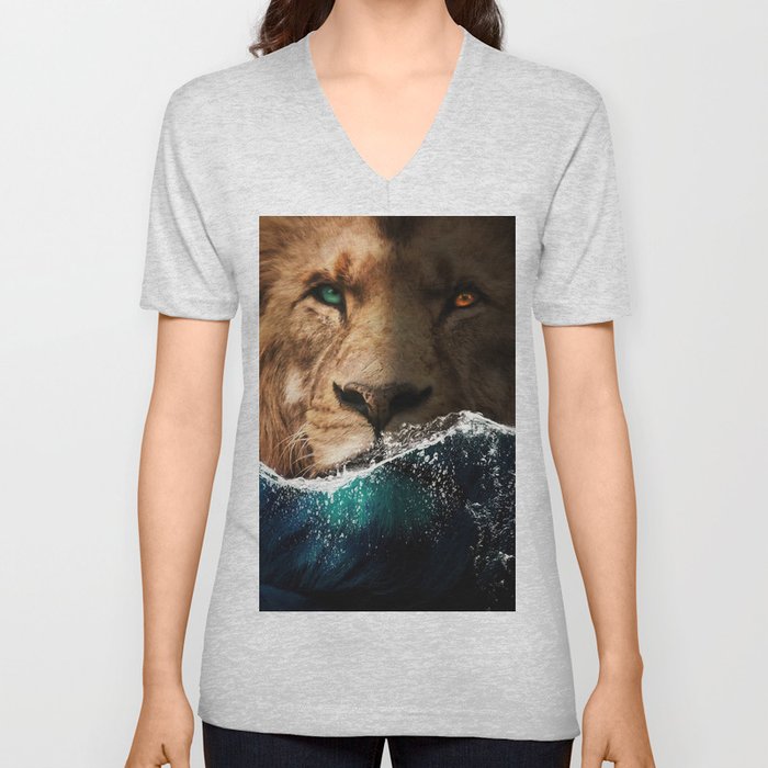 Lion behind the Ocean V Neck T Shirt