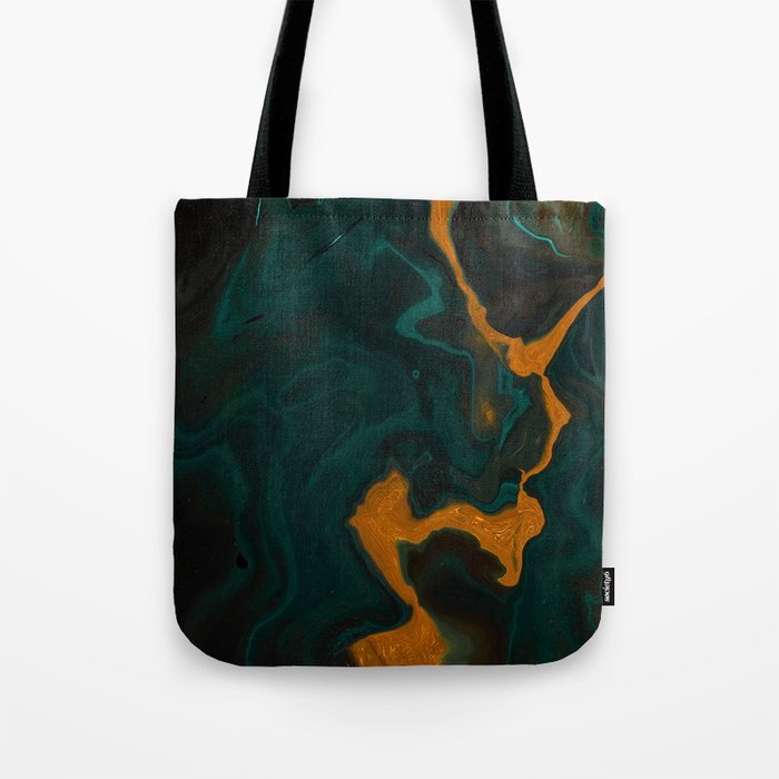 Emerald Green Malachite + Gold Twisted Swirl Marble Tote Bag