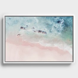 Ocean Pink Blush Beach Print - Aerial Beach - Sea Photo - Travel photography by Ingrid Beddoes Framed Canvas