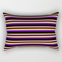 [ Thumbnail: Orange, Light Grey, Indigo & Black Colored Pattern of Stripes Rectangular Pillow ]