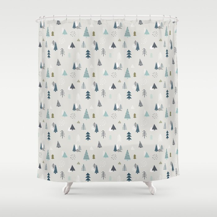 Pine Forest Scandinavian Pattern Shower Curtain