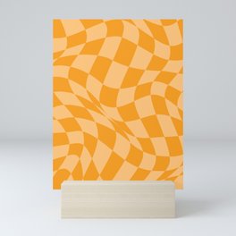 Warped Checkered Pattern in Summer Golden Orange Mini Art Print