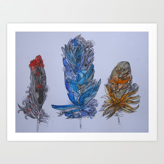 Feathers Zentangled Art Print