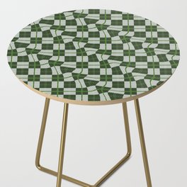 Warped Checkerboard Grid Illustration Whimsical Green Side Table