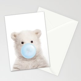Baby Polar Bear Blowing Blue Bubble Gum, Kids, Baby Boy, Baby Animals Art Print by Synplus Stationery Card
