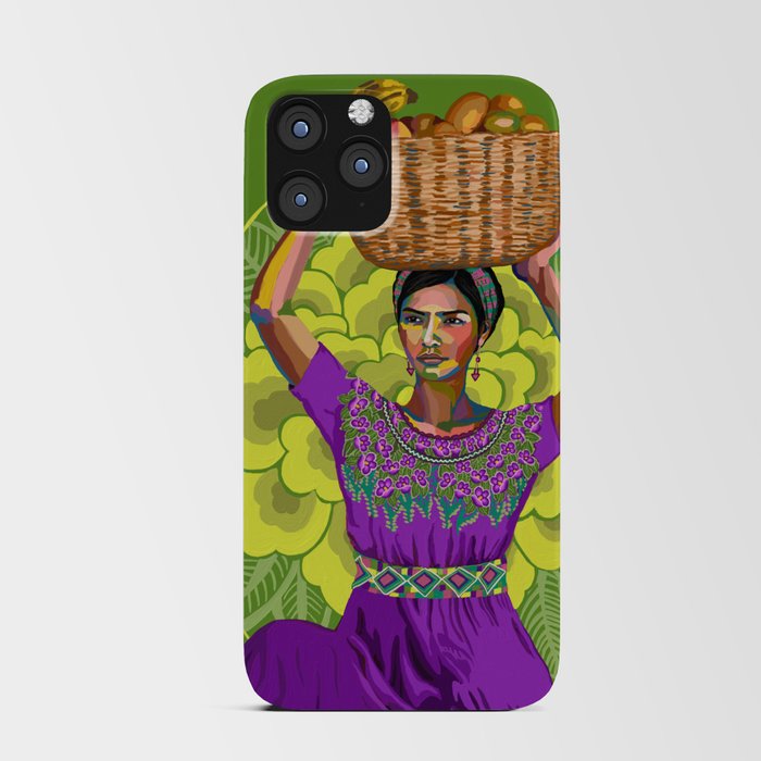 Woman with basket of fruits iPhone Card Case