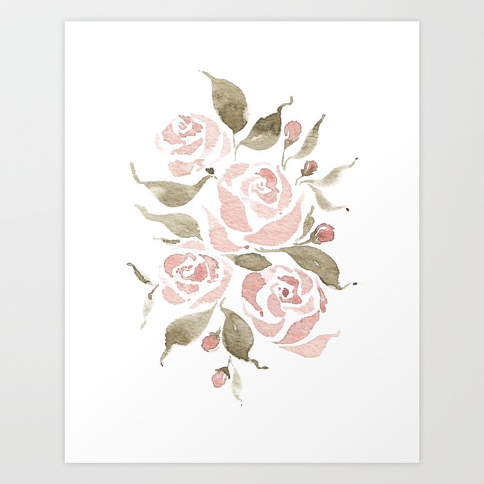 Rose Blooms Floral Artwork Art Print