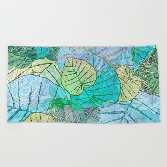 Leaves in Rosy Background 2 Beach Towel