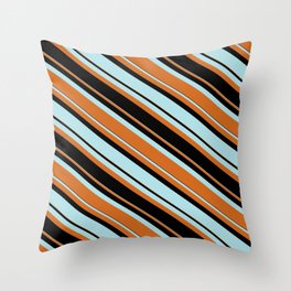 [ Thumbnail: Powder Blue, Chocolate & Black Colored Lined Pattern Throw Pillow ]