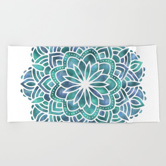 Mandala Succulent Blue Green Beach Towel