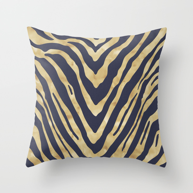Zebra Stripes In Glam Blue And Gold Throw Pillow By Beckybailey1 Society6