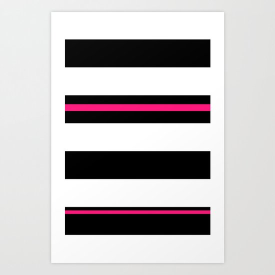 Black, white and neon pink stripes Art Print