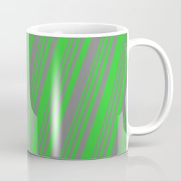 [ Thumbnail: Grey and Lime Green Colored Striped Pattern Coffee Mug ]