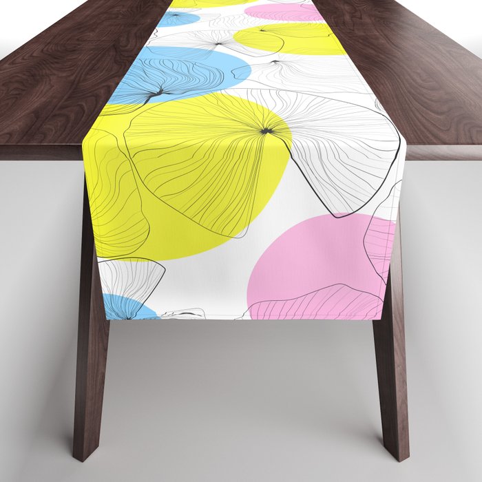 Lotus leaves hand draw outline with colorful spots seamless pattern. Water lily leaf repeater background Table Runner