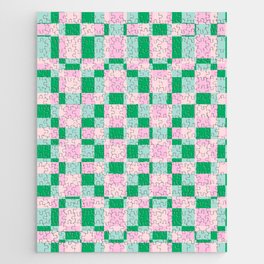 Modern Checkerboard in Pink and Green  Jigsaw Puzzle