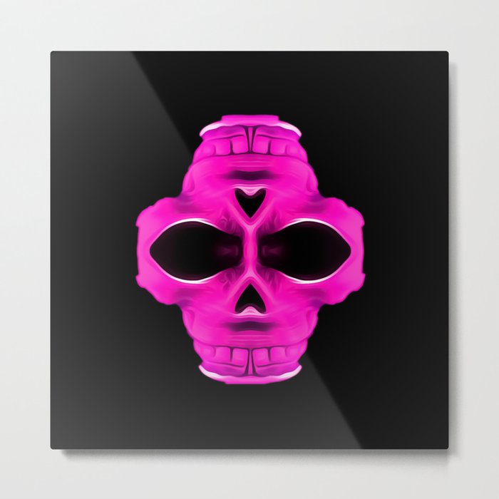 pink psychedelic skull portrait with black background Metal Print