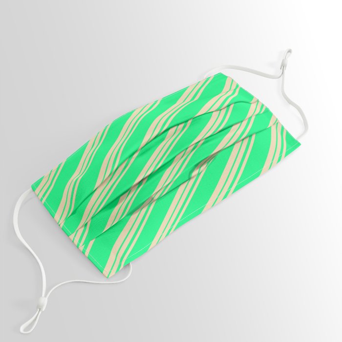 Tan & Green Colored Striped Pattern Face Mask