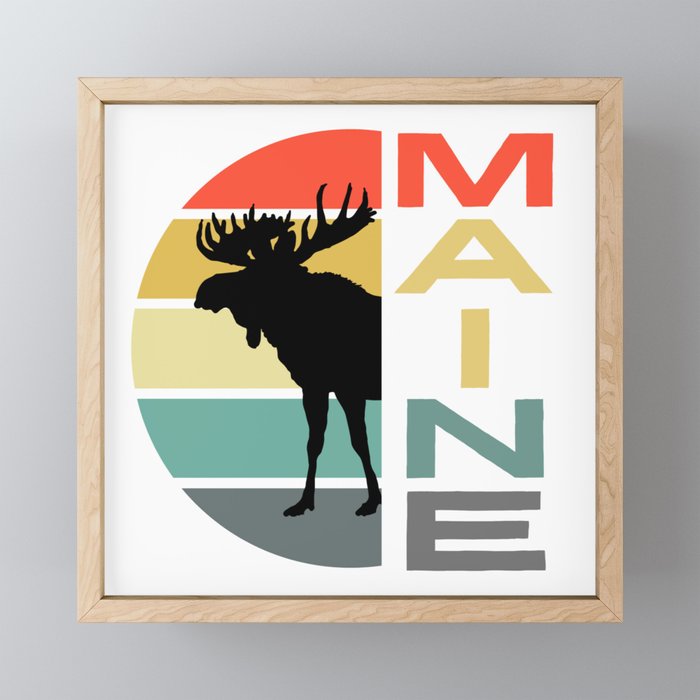 Maine Moose Retro Vintage Acadia Nature Framed Mini Art Print
