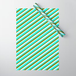 [ Thumbnail: Aqua, Green, and Light Cyan Colored Striped/Lined Pattern Wrapping Paper ]
