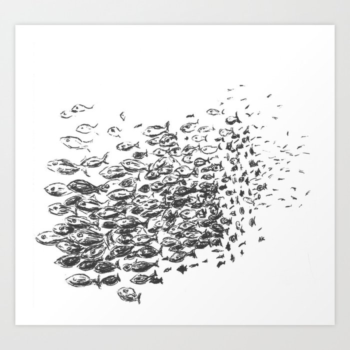 School Of Fish Art Print By Annamariekelleher Society6,Flower Garden Drawing Easy