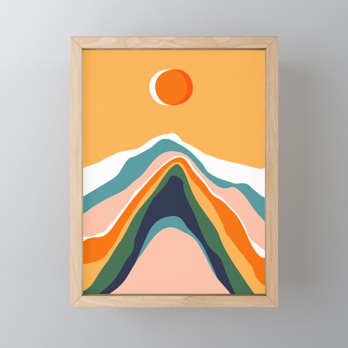 Colorful abstract mountain landscape retro art print Framed Mini Art Print
