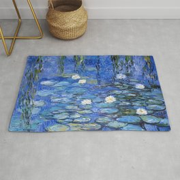 waterlilies a la Monet Rug | Digital, Impressionism, Blue, Reflection, Lake, Romantical, Oil, Impression, Flowers, Monet 