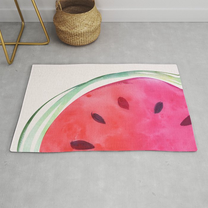Watermelon Whimsy Fruit Illustration Rug