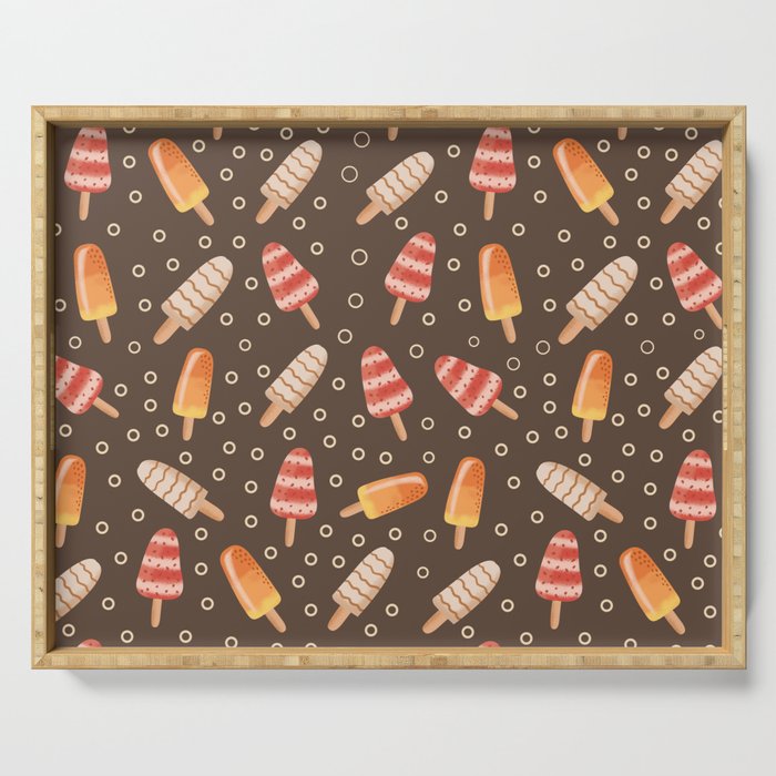 Popsicle Lover Print On Brown Background Pattern Serving Tray