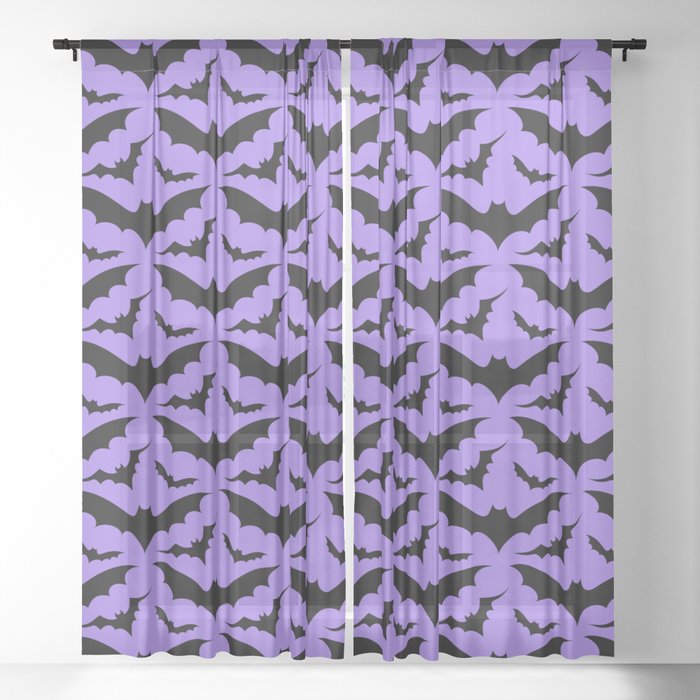 Purple and Black Bats Sheer Curtain