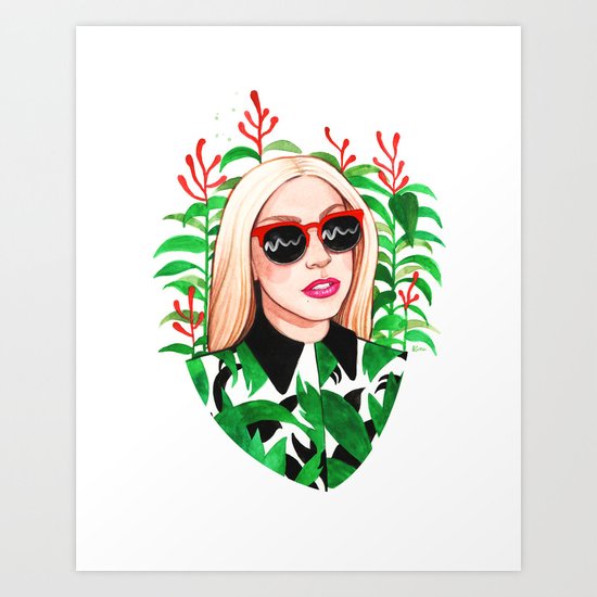 Lady and Photinia Art Print