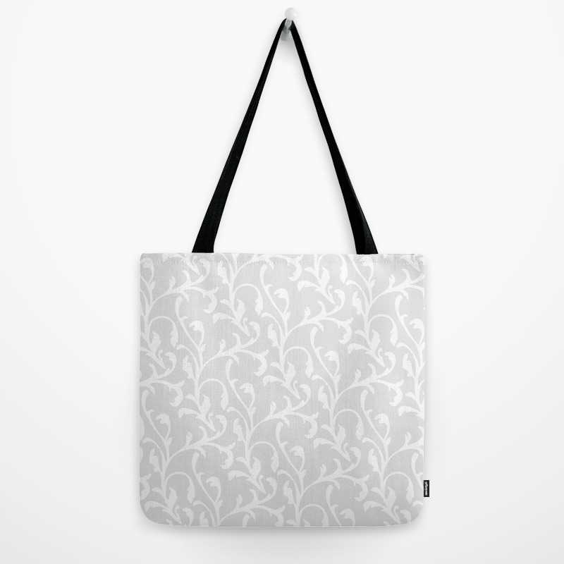 Pastel Gray White Abstract Vintage Damask Pattern Tote Bag By