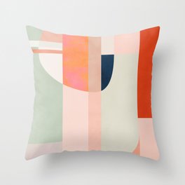 shapes modern mid-century peach pink coral mint Throw Pillow