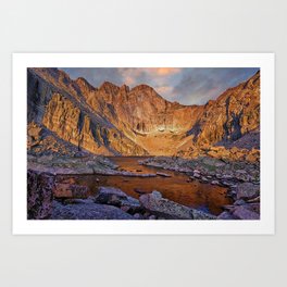 First Light at Chasm Lake Art Print | Photo, Alpine, Chasmlake, Longspeak, Red, Sky, Pond, Glow, Blue, Water 