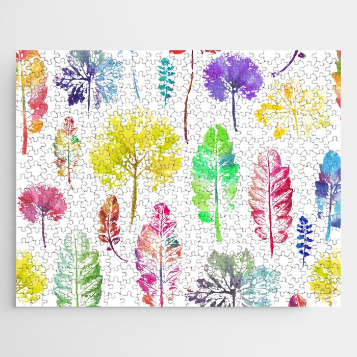 Crazy beautiful imprint watercolor pattern of leaves. Handmade painted. Beautiful seamless texture background imprint.  Jigsaw Puzzle