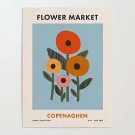 Flower Market Copenaghen, Modern Colorful Floral Print Poster