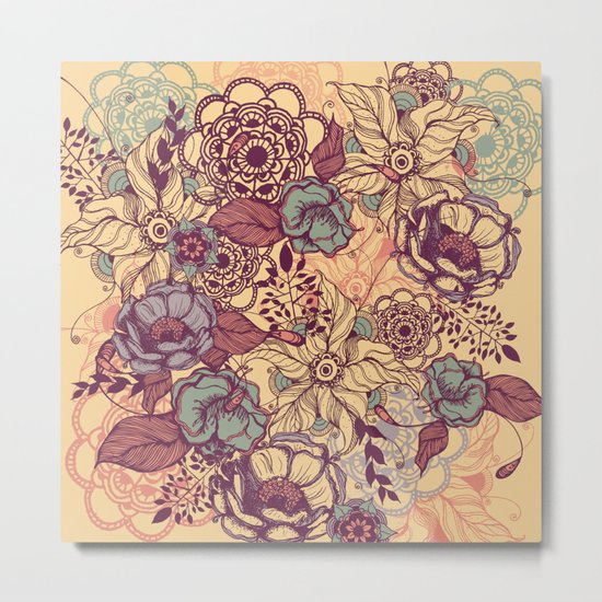 Vintage yellow flowers Metal Print