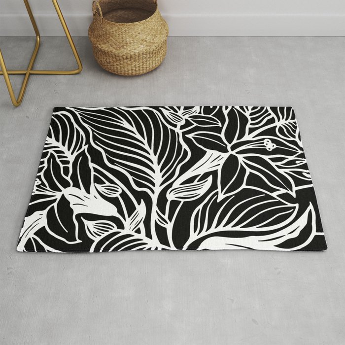 Black And White Floral Minimalist Line Drawing Rug by Beautiful Homes