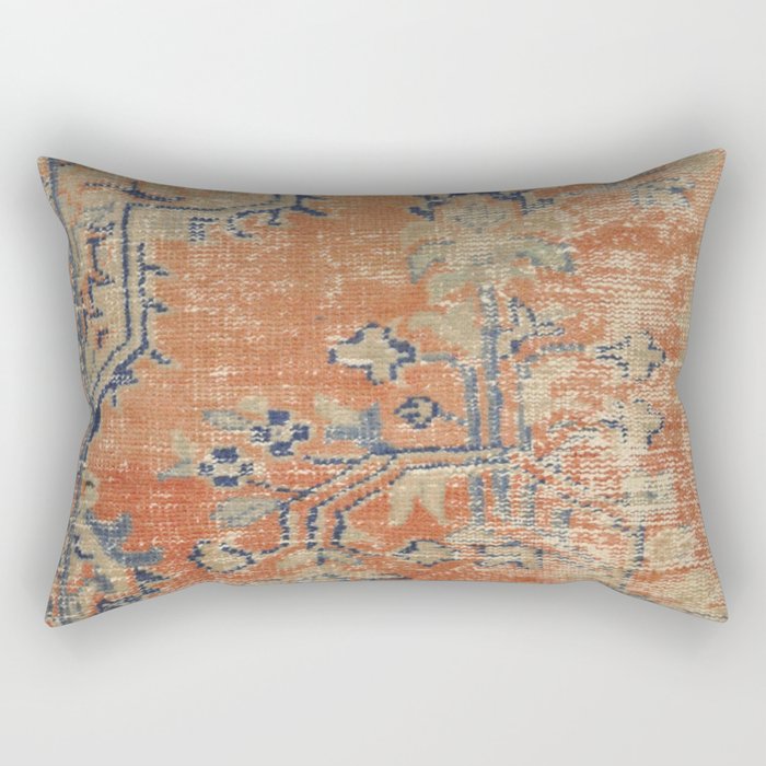 Vintage Woven Navy and Orange Rectangular Pillow