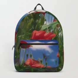 Red Poppy In The Grass And Blue Sky Backpack