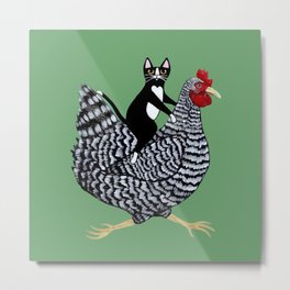 Cat on a Chicken Metal Print