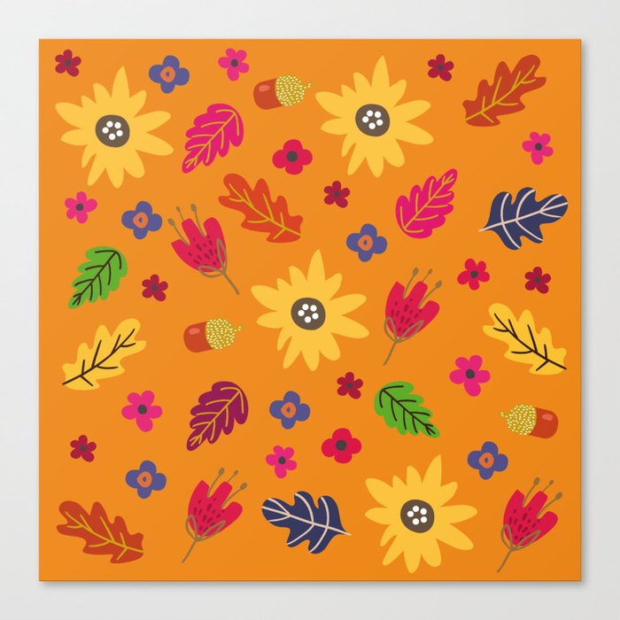 Bright Autumn Fall Leaves Flower Pattern Canvas Print