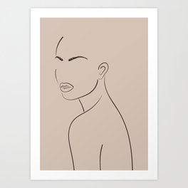 Abstract woman portrait in minimalistic line style. Female wall print. Body art poster. Modern model girl sketch template in pastel colors.  Art Print