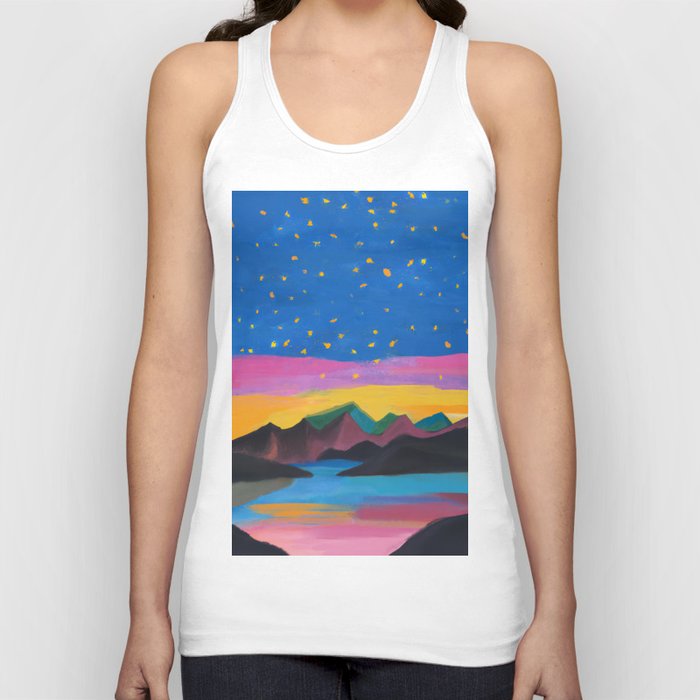 Colorful Starry Night on the Mountainous Lake Tank Top