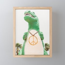 Green T-Rex Cabazon Dinosaur with Peace Sign - Palm Springs Framed Mini Art Print